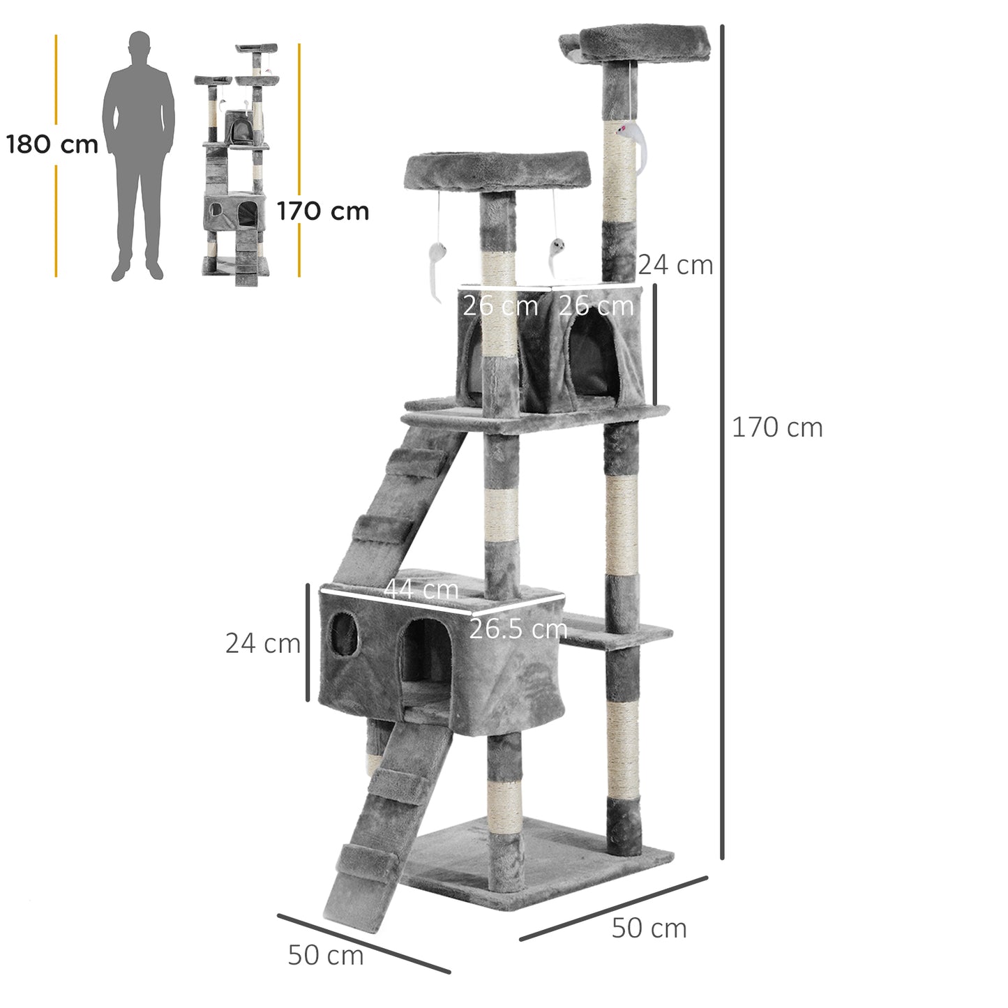 PawHut Cat Tree Scratching House, Activity Play Centre