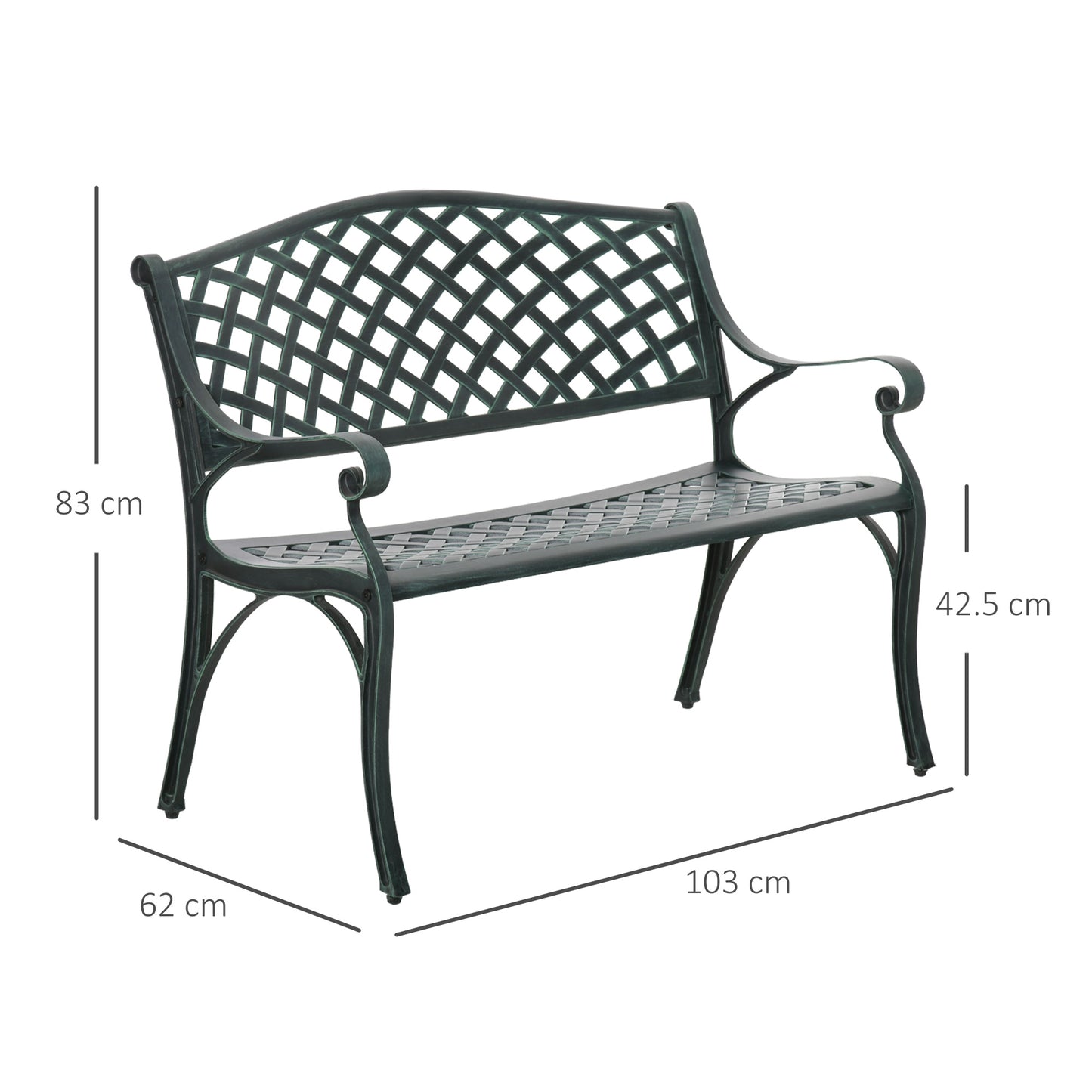 Outsunny Cast Aluminium Garden Bench 2 Seater Antique Loveseat for Outdoor Patio Porch Park, Verdigris