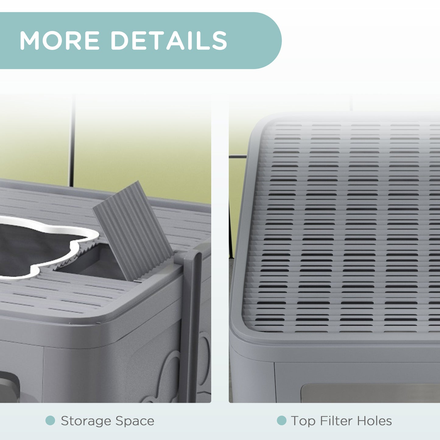 PawHut Cat Litter Box Enclosed with Lid Front Entry Top Exit Drawer Tray Scoop Brush 48.5 x 38 x 36.5cm Grey