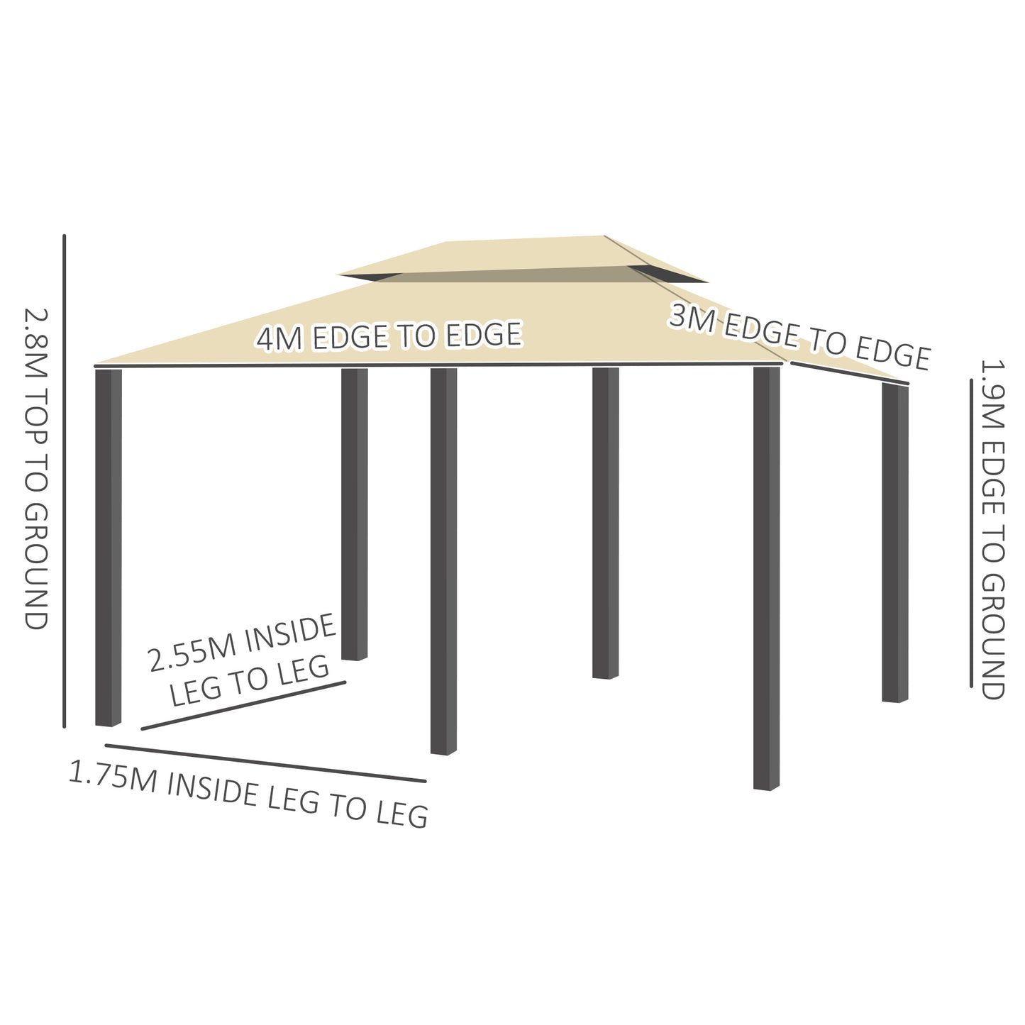 Outsunny Gazebo Canopy 4 x 3(m) Outdoor Garden Pavilion w/ LED Solar Light Double Canopy