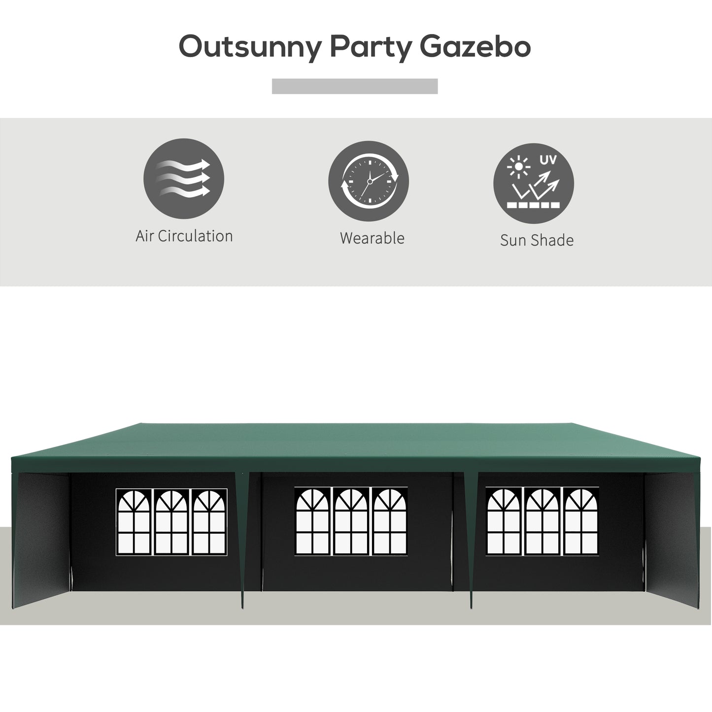 Outsunny 9 x 3m Garden Gazebo, with Removable Walls - Green