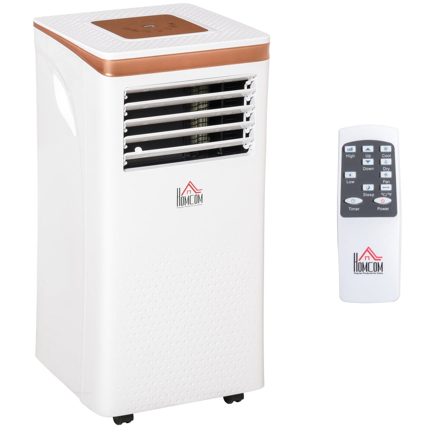 HOMCOM 7000 BTU 4-In-1 Compact Portable Mobile Air Conditioner Unit Cooling Dehumidifying Ventilating w/ Fan Remote LED Display 24 Hr Timer Auto Shut-Down Home Office