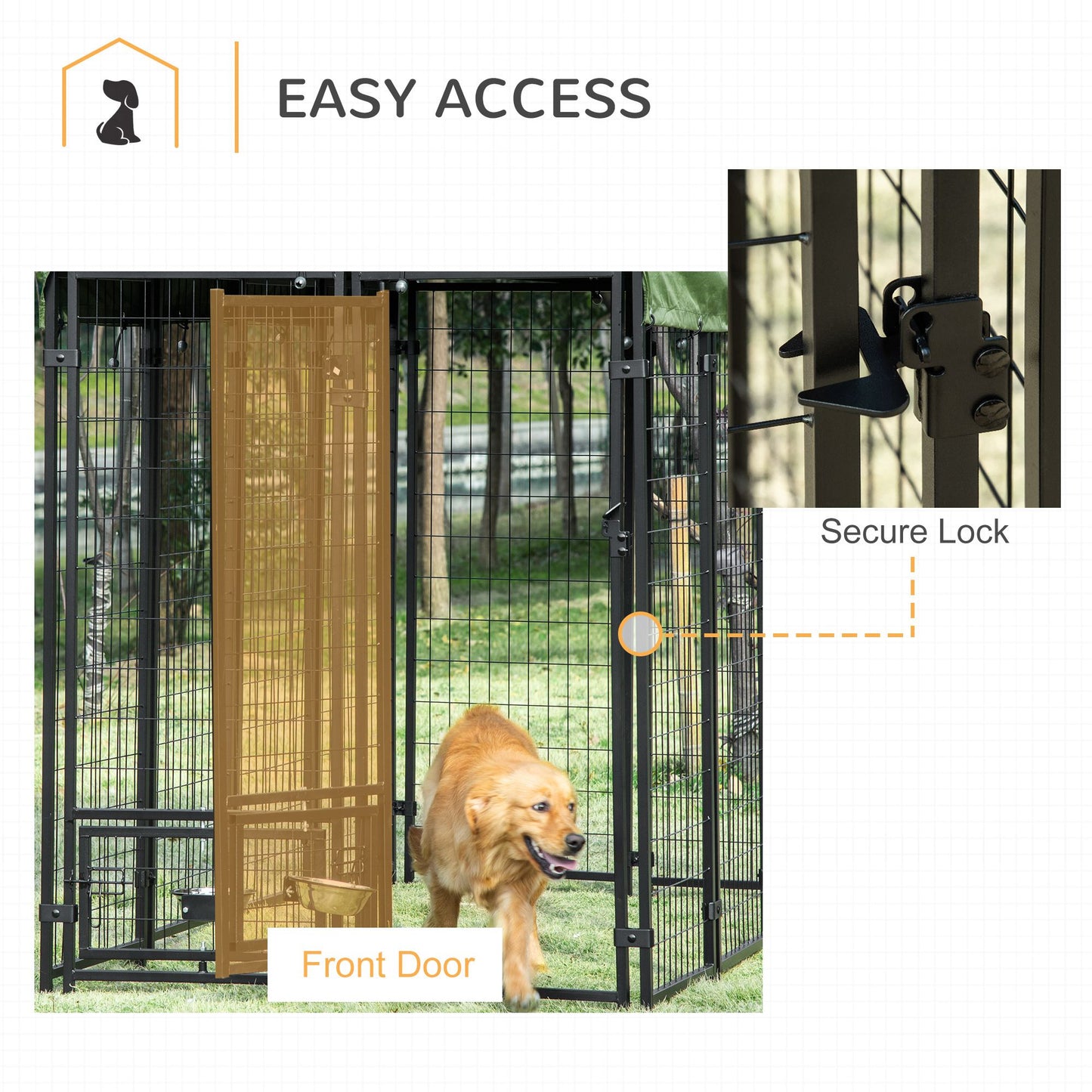 PawHut Outdoor Dog Kennel, Lockable Pet Playpen Crate, Welded Wire Steel Fence, 8ft x 4ft x 6ft, Green