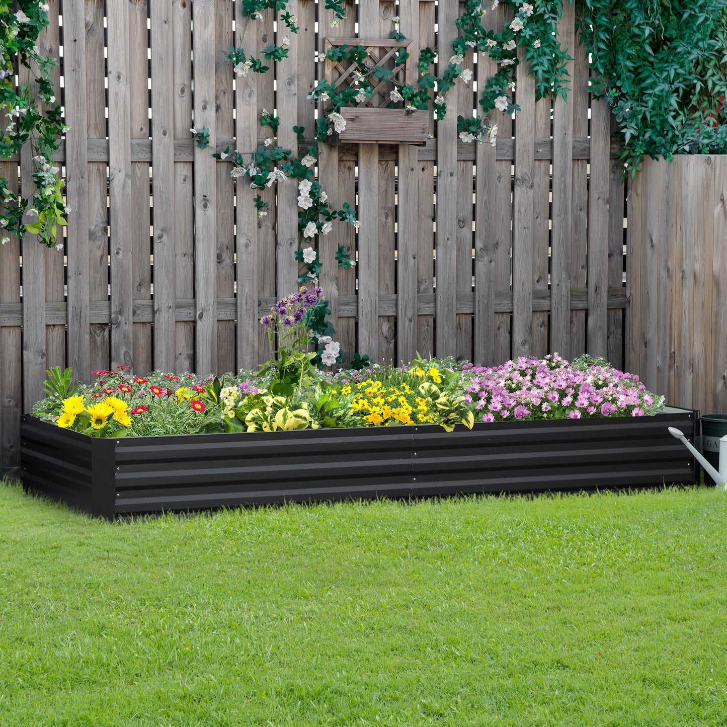Outsunny Metal Raised Garden Bed Planter Box Outdoor Planters for Growing Flowers Herbs Grey 241x90.5x30cm