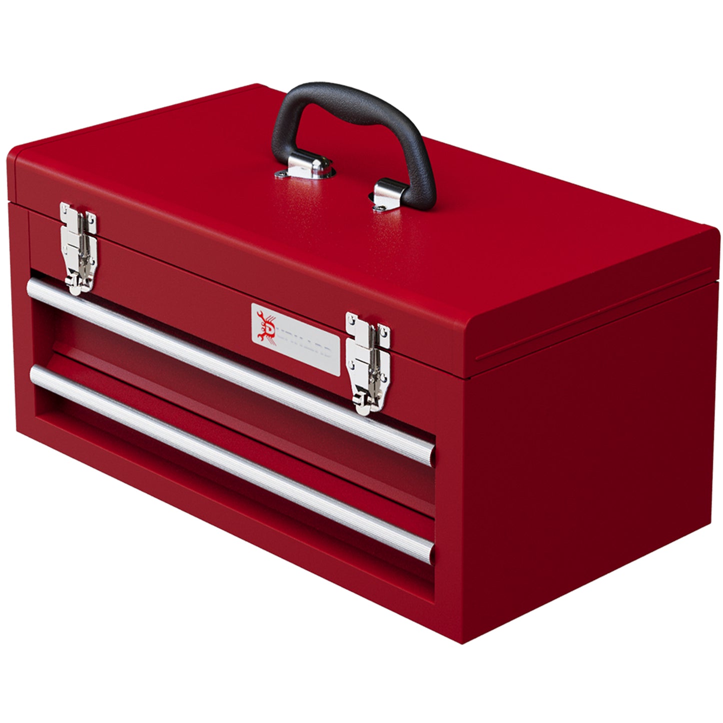 DURHAND Lockable Metal Tool Box 2 Drawer Tool Chest with Latches Handle Ball Bearing Runners Red