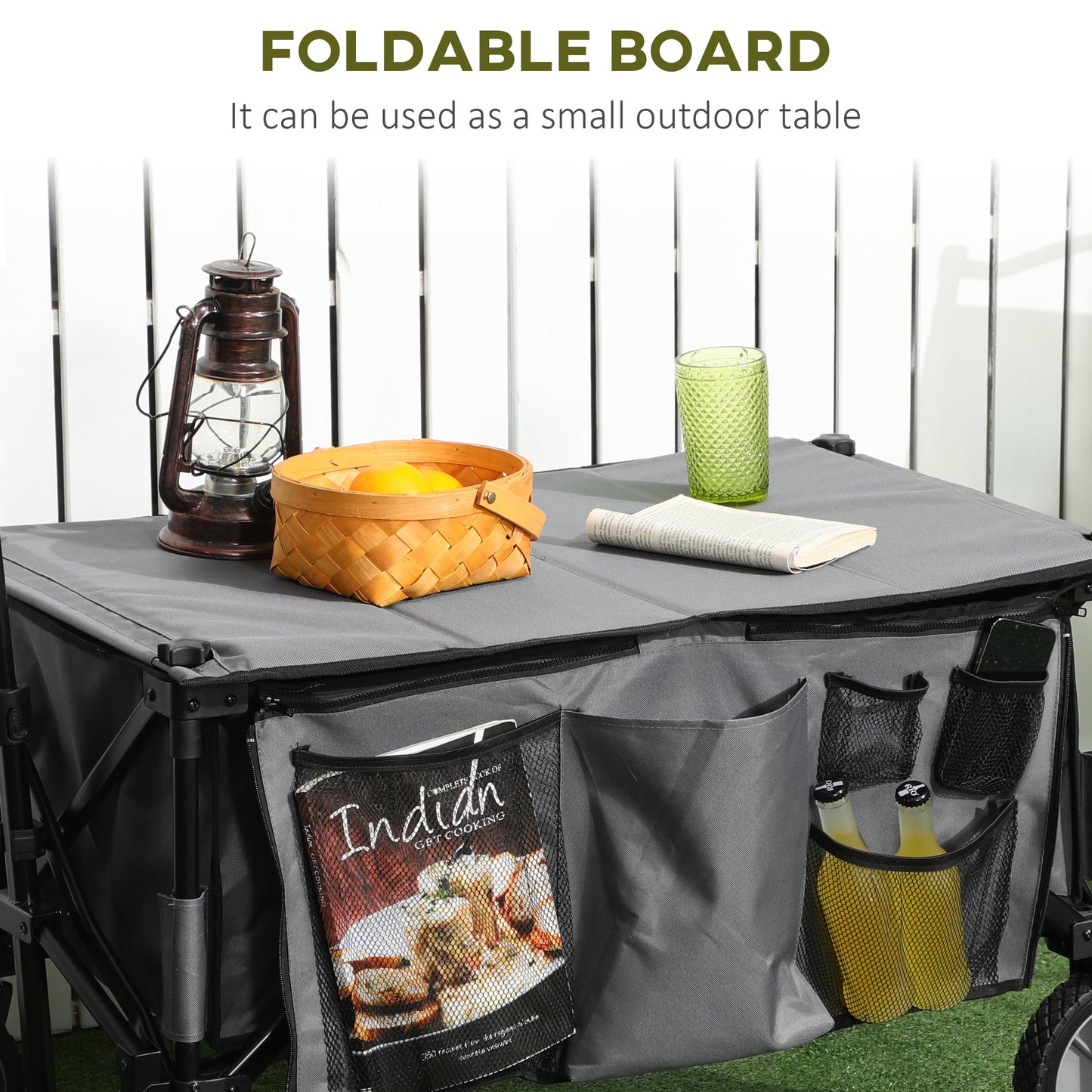 Outsunny Garden Trolley Cargo Traile on Wheels Folding Collapsible Camping Trolley Outdoor Utility Wagon Dark Grey