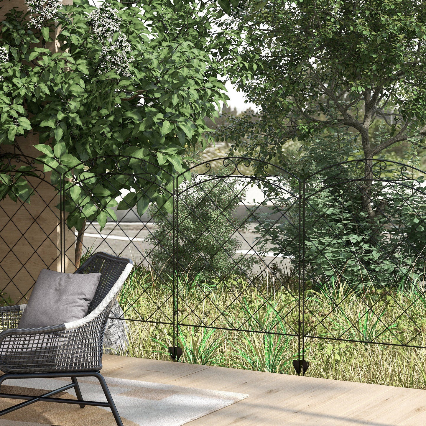 Outsunny Steel Decorative Swirls Outdoor Picket Fence Panels Set of 4 Black