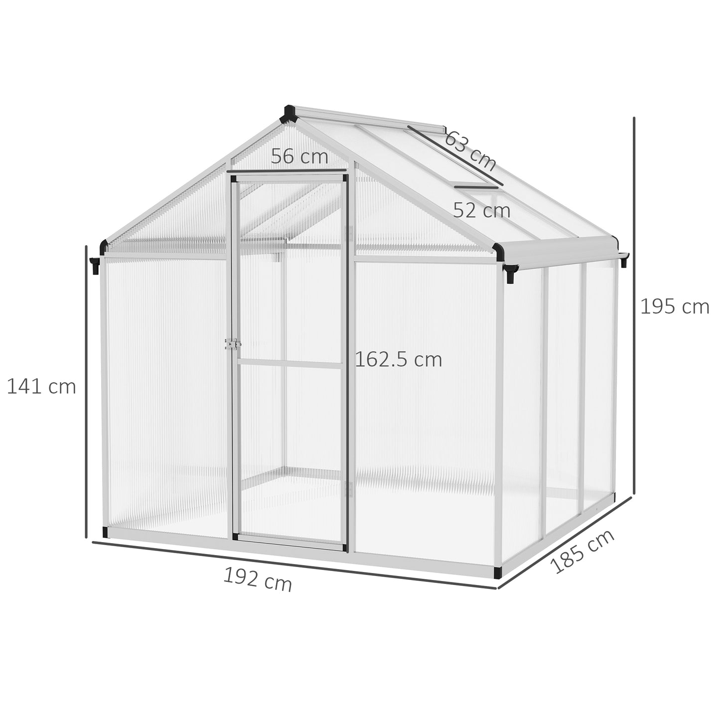 Outsunny 6 x 6ft Polycarbonate Greenhouse with Rain Gutters, Large Walk-In Green House with Door and Window, Garden Plants Grow House with Aluminium Frame and Foundation