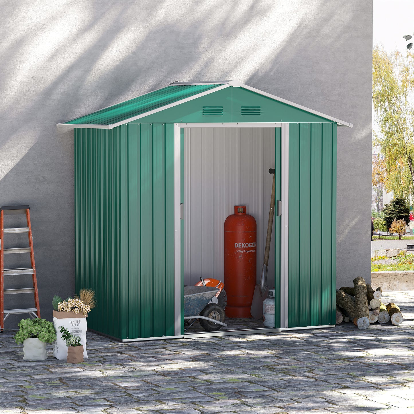 Outsunny 6.5ft x 3.5ft Metal Garden Storage Shed for Outdoor Tool Storage with Double Sliding Doors and 4 Vents, Green