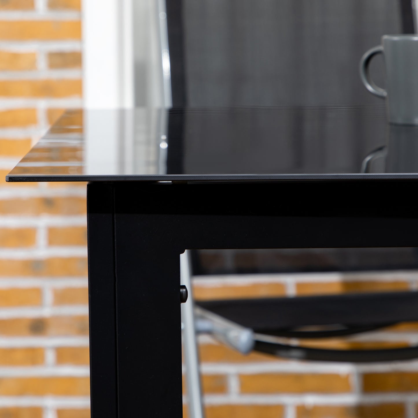 Outsunny Outdoor Dining Table for 6, Aluminium Rectangular Garden Table with Tempered Glass Tabletop for Yard, Deck, Patio, Black