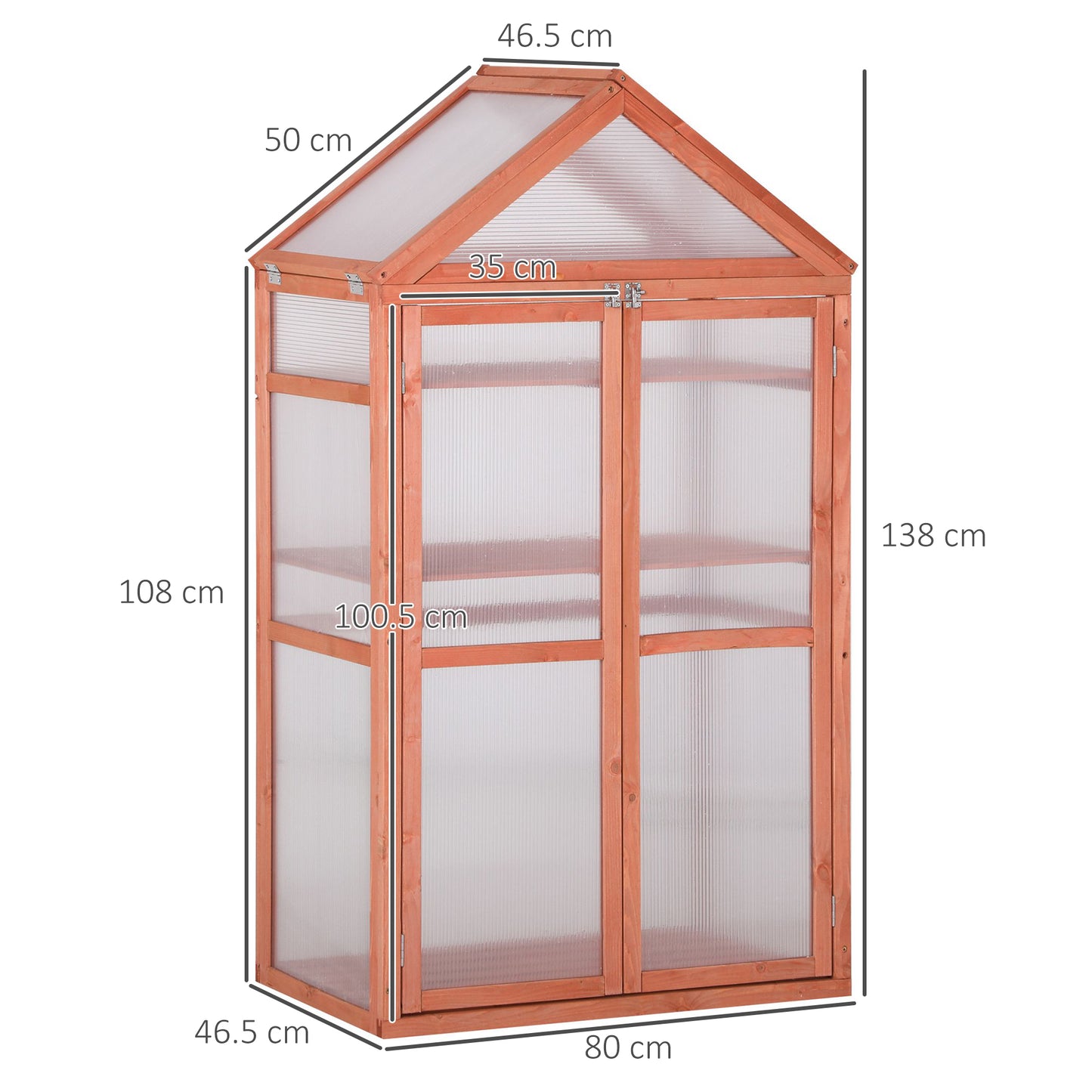 Outsunny Wooden Cold Frame Greenhouse for Plants PC Board Outdoor 80 x 47 x 138cm Orange