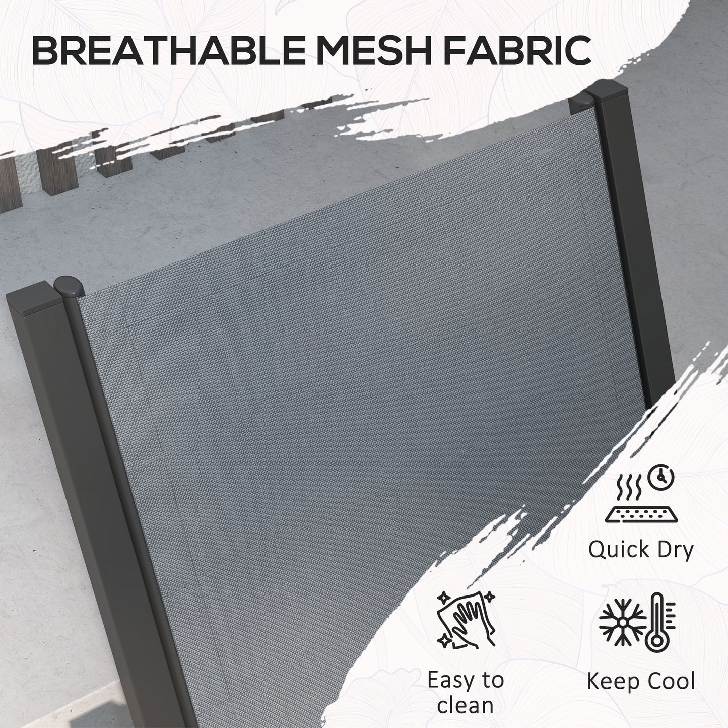 Outsunny 7 Pieces Garden Dining Set with Wood-plastic Composite Dining Table, Outdoor Table and 6 Stackable Armchairs with Breathable Mesh Fabric Seats and Backrest, Light Grey