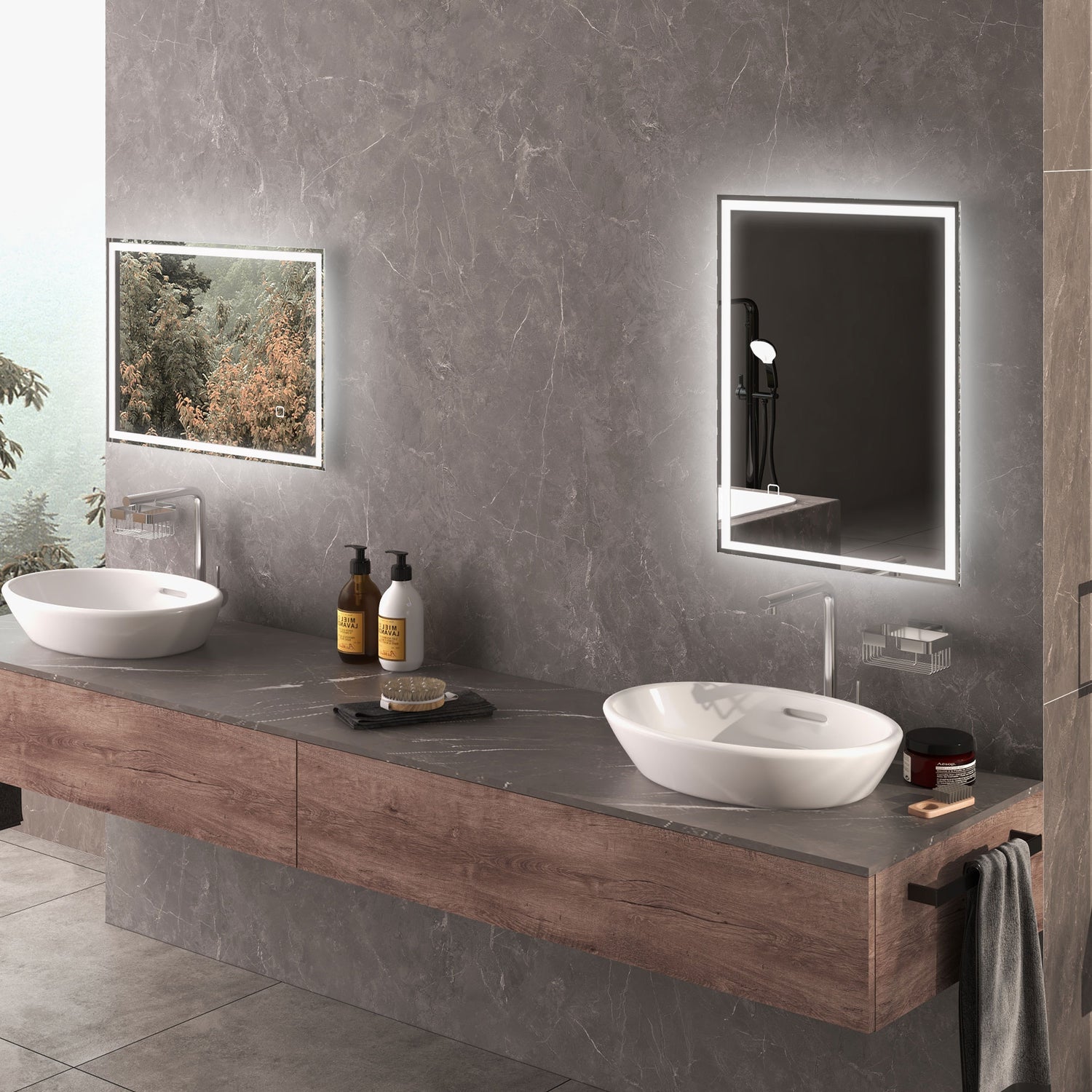 800x600mm LED Bathroom Mirror with Anti-fog Function, Touch Sensor Switch,  Cool White Lighting Vertical & Horizontal
