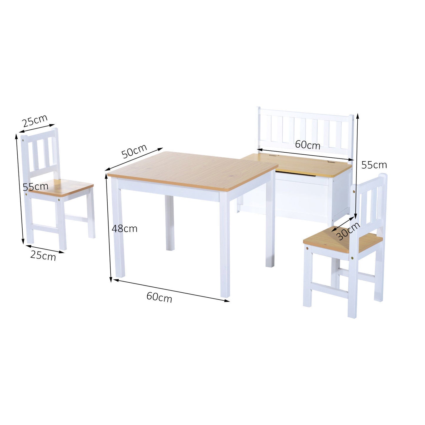 HOMCOM Pine Wood Kids 4 Pc Furniture Set-Oak/White