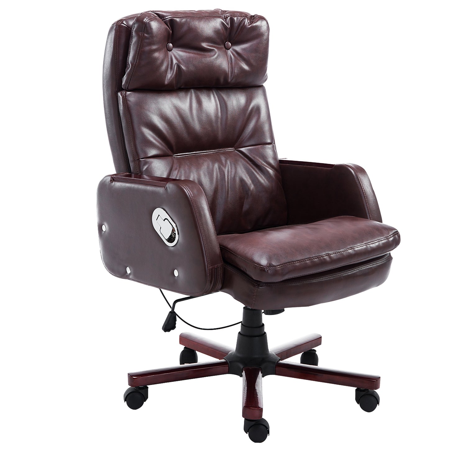 HOMCOM PU Leather Height Adjustable Office Chair Luxury Executive Swivel Armrest 360 Degree Ergonomic Recliner-Brown