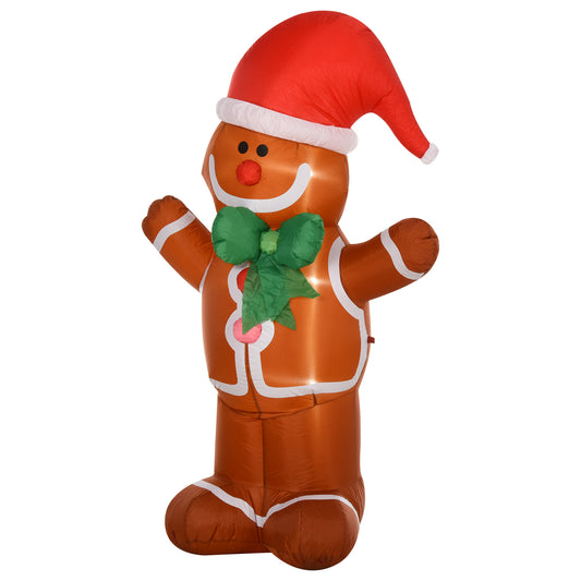 HOMCOM 1.8m LED Polyester Outdoor Christmas Inflatable Gingerbread Man