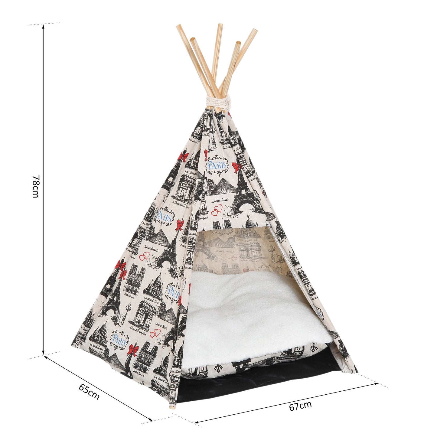 PawHut Portable Pet Teepee, 67Lx65Wx78H cm-Beige