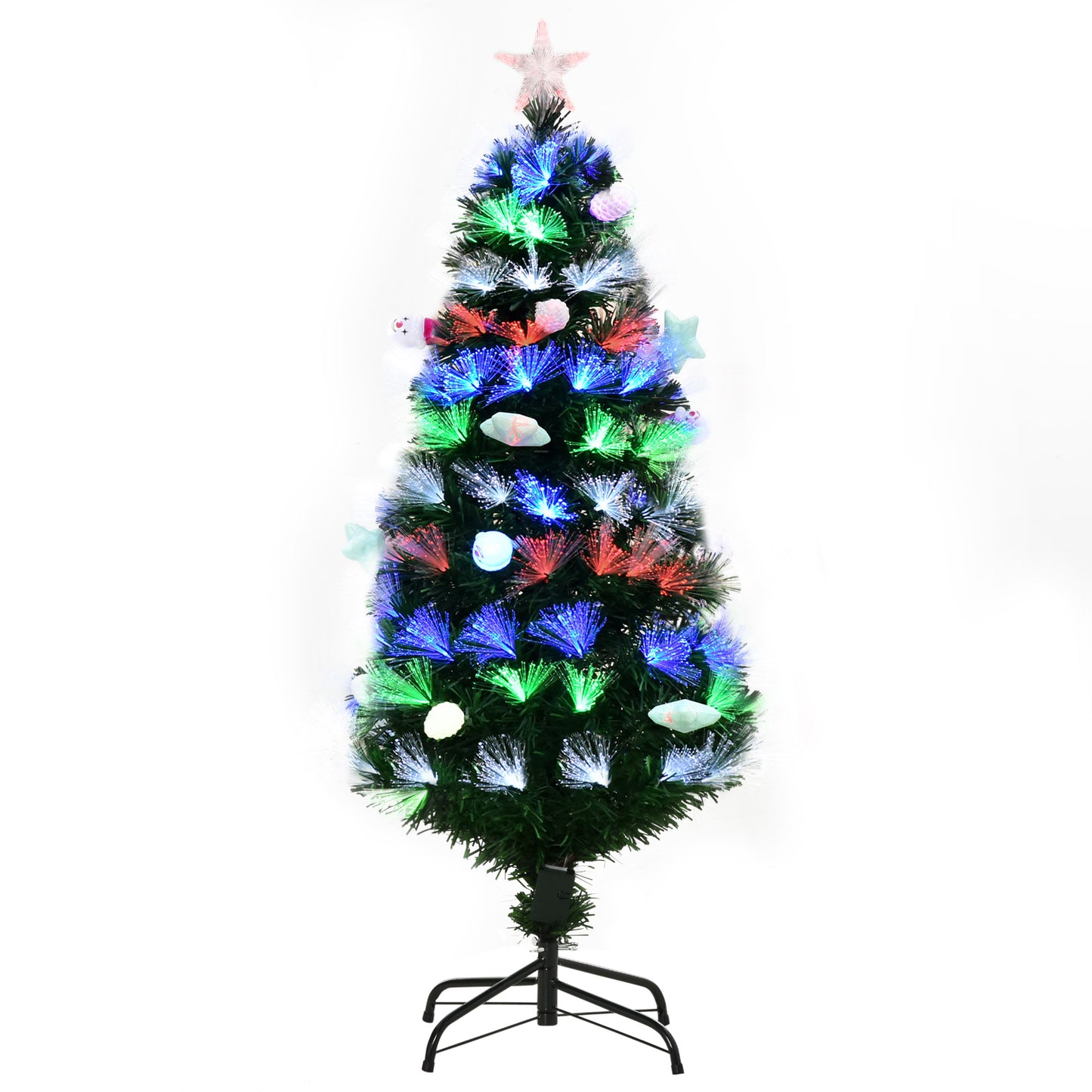 HOMCOM 4FT Pre-Lit Artificial Christmas Tree Home w/ Fibre Optic LED Light Decoration