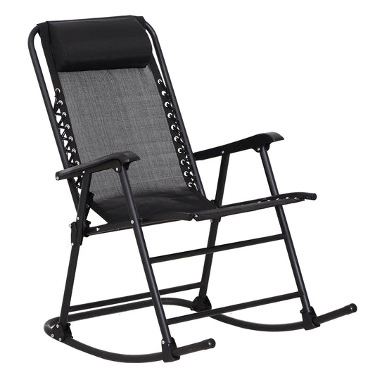 Outsunny Folding Rocking Chair Zero Gravity W/ Headrest-Black