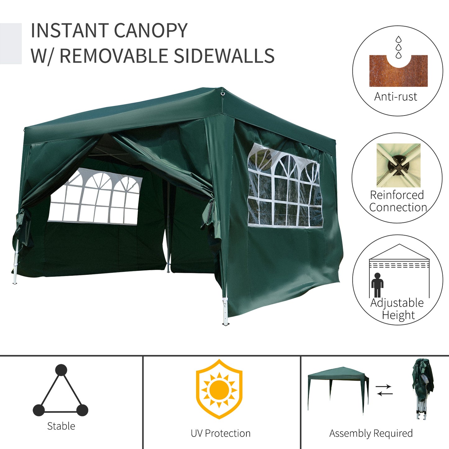 Outsunny Pop Up Gazebo Marquee, size(3m x 3m)-Green