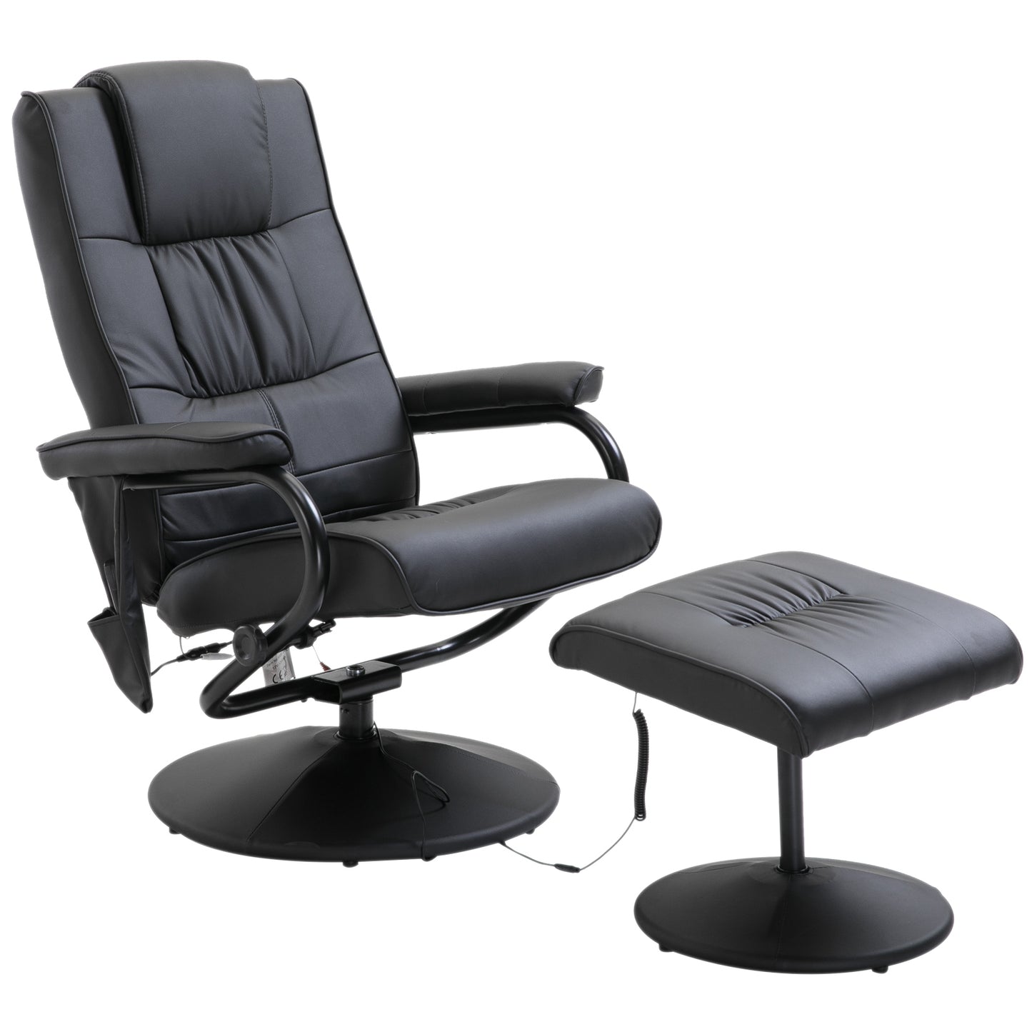 HOMCOM 10 - Point Reclining Massage Chair Faux Leather Armchair Chair W/Footstool - Black