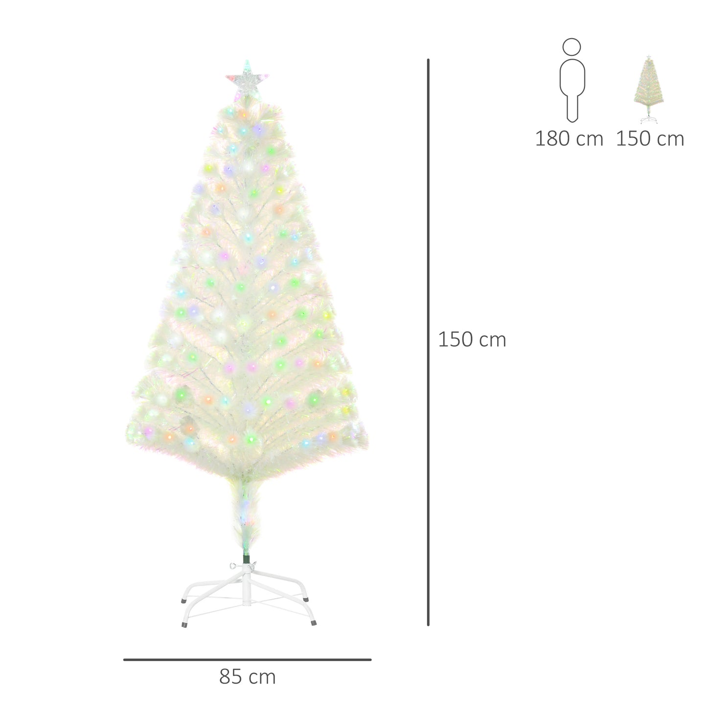 HOMCOM 5FT Prelit Artificial Christmas Tree w/ Fiber Optic, Xmas Decoration, White