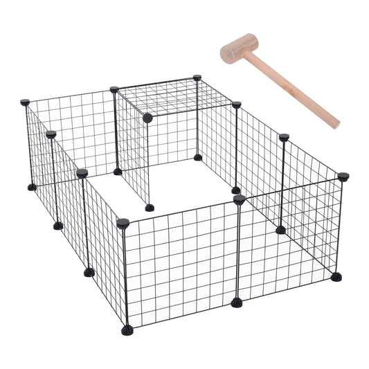PawHut Modular Pet Playpen Metal Wire, 106Lx73Wx36Hcm-Black