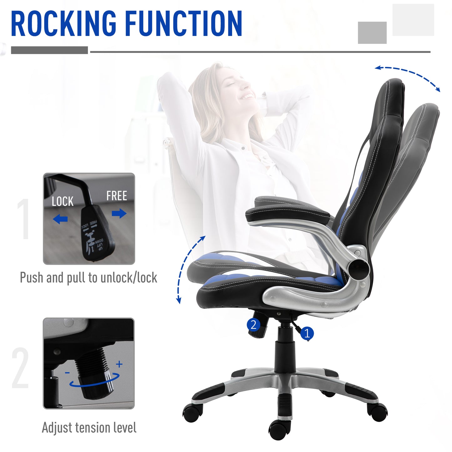 HOMCOM PU Leather Racing Office Chair-Black/Blue/White