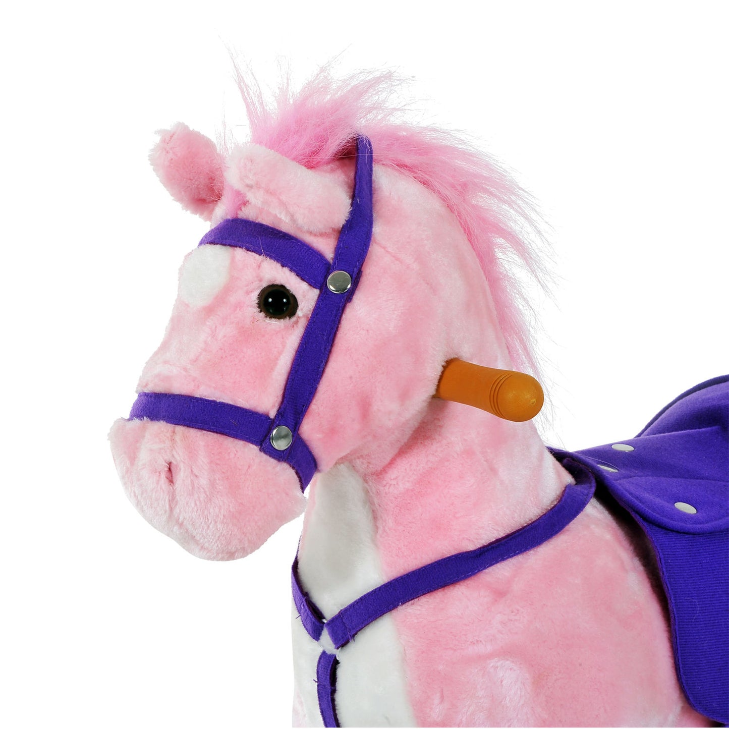 HOMCOM Rocking Horse W/Rolling Wheels and Sound-Pink