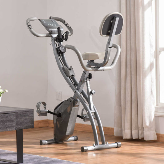 HOMCOM 2-In-1 Upright Exercise Bike Adjustable Resistance Fitness Home Cycle Grey