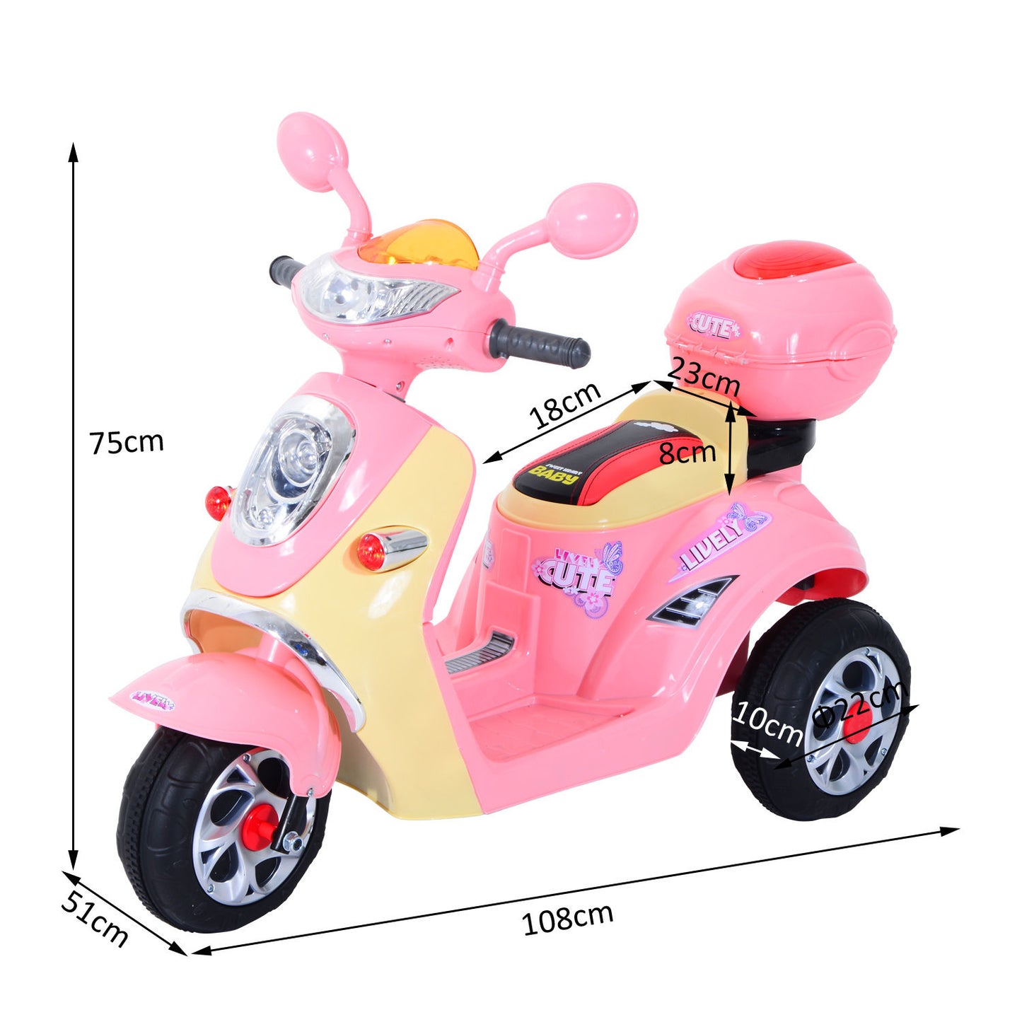 HOMCOM Plastic Music Playing Electric Ride-On Motorbike w/ Lights Pink