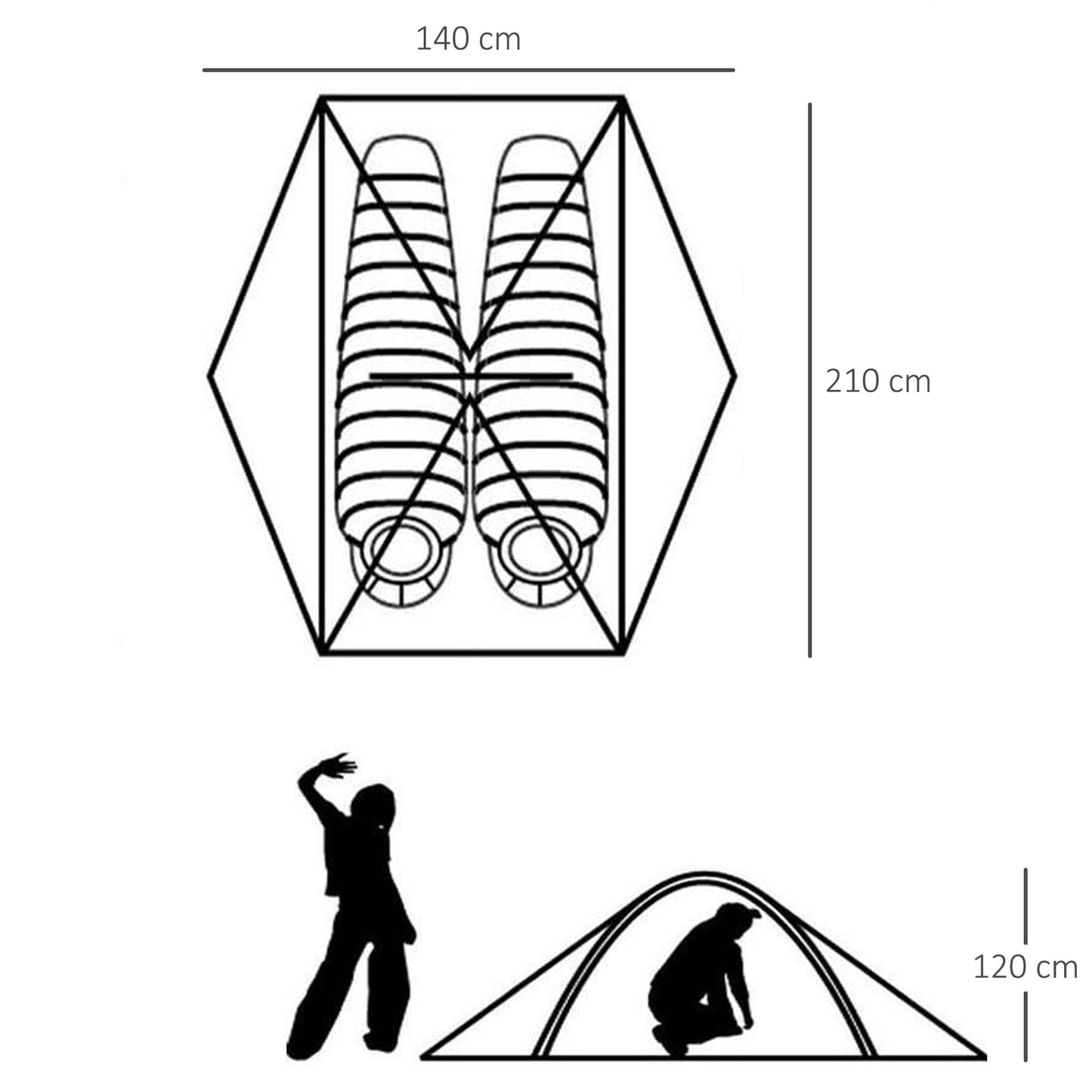 Outsunny Outdoor 2 Person Camping Tent Double Layer Waterproof with Carry Bag Glass Fiber