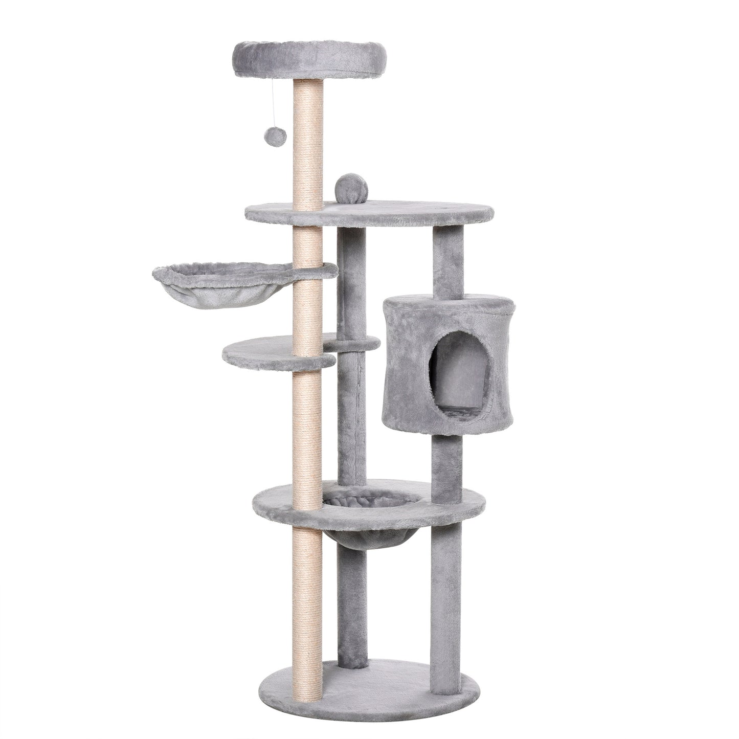 PawHut Cat Tree Tower w/ Scratching Posts Hammock Hanging Ball Condo 58 x 58 x 158cm