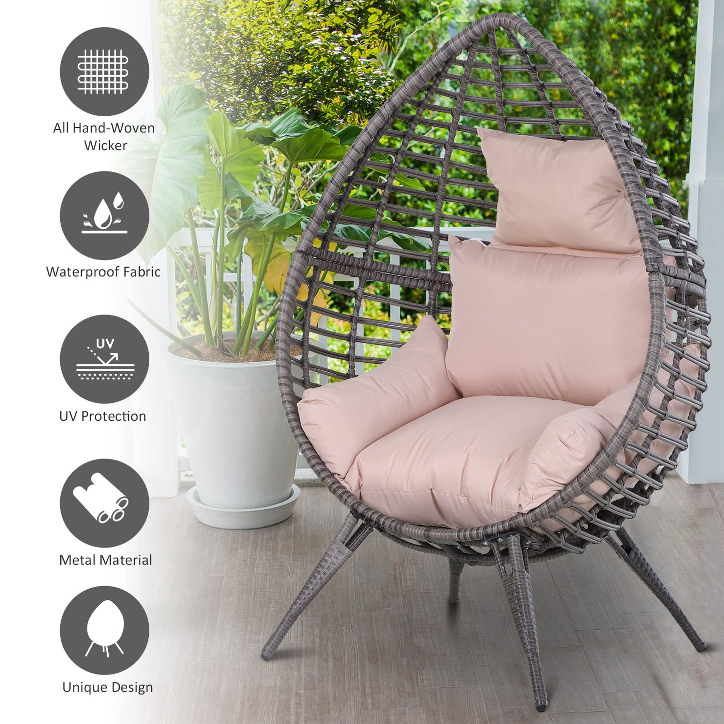 Outsunny PE Rattan Outdoor Egg Chair w/ Cushion Grey