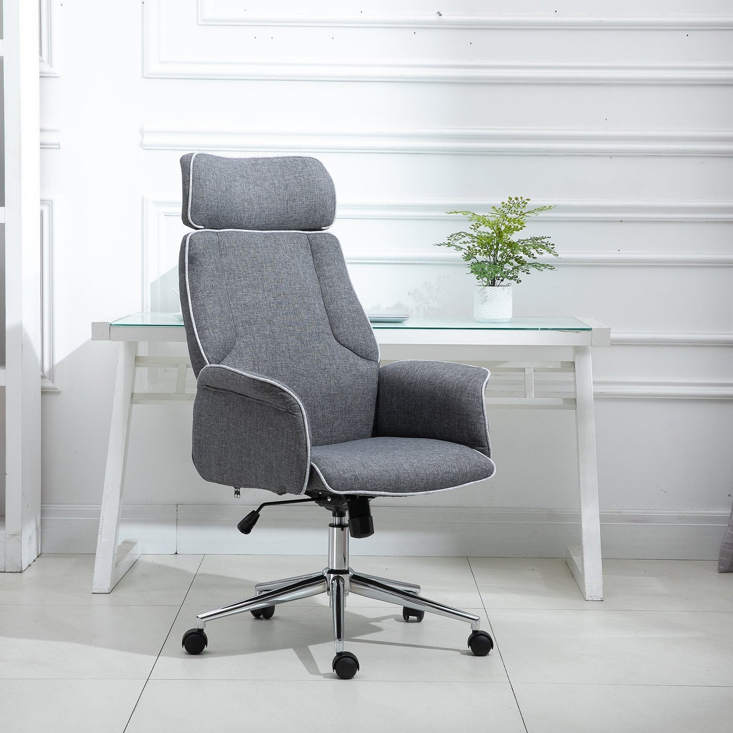 Vinsetto Desk Rocking Chair for Office Executive Adjustable High Back on Wheels Grey