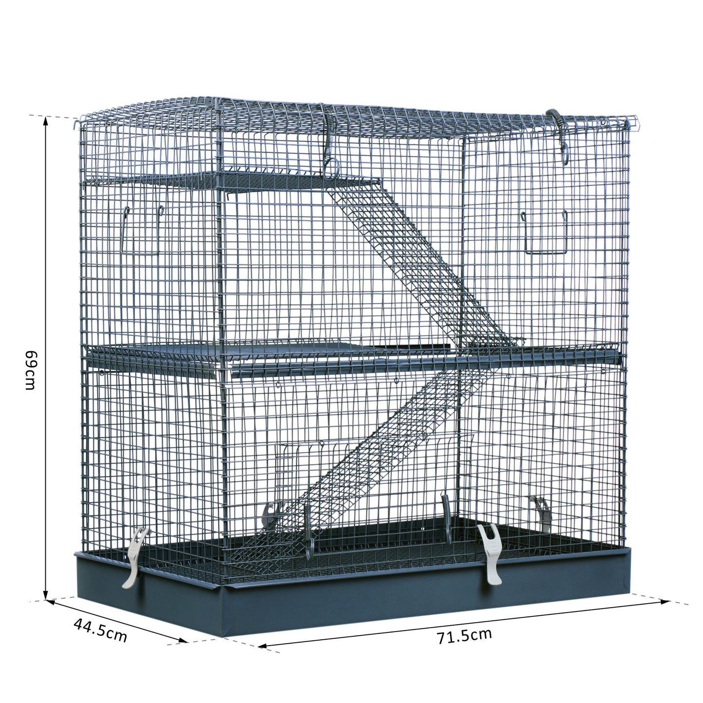 PawHut 3-Level Hamster Cage, 71.5Lx44.5Wx69H cm-Metal Wire