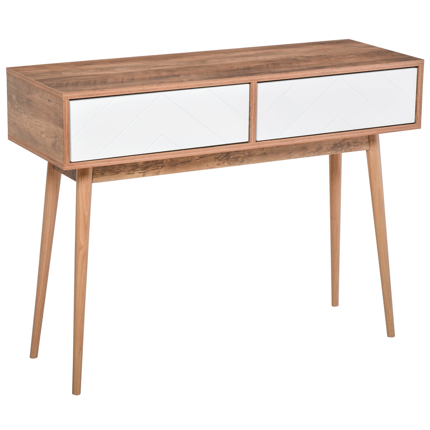 HOMCOM Console Table Sofa Side Desk with 2 Drawers Solid Pine Wood Legs for Entryway