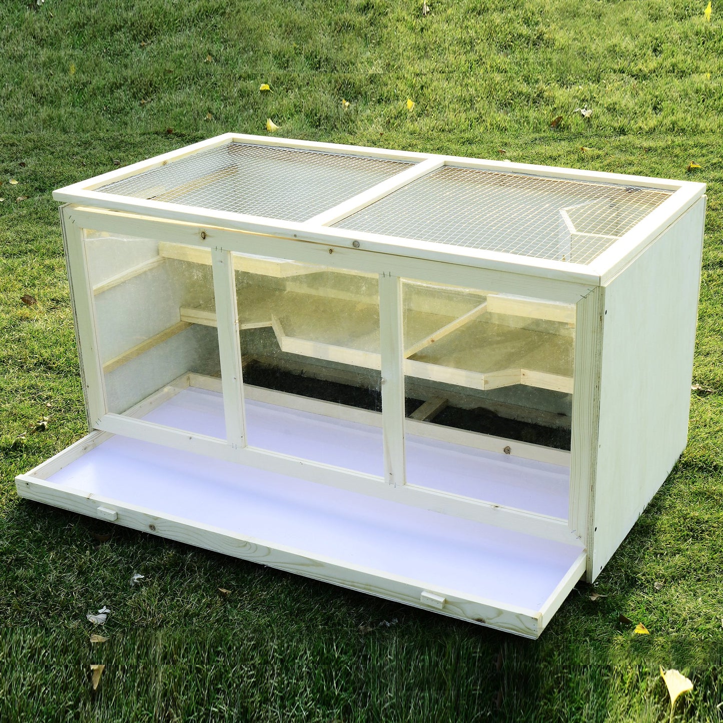 PawHut Hamster Cage, 115Lx60Wx58H cm, Fir, PVC-Natural Wood Colour
