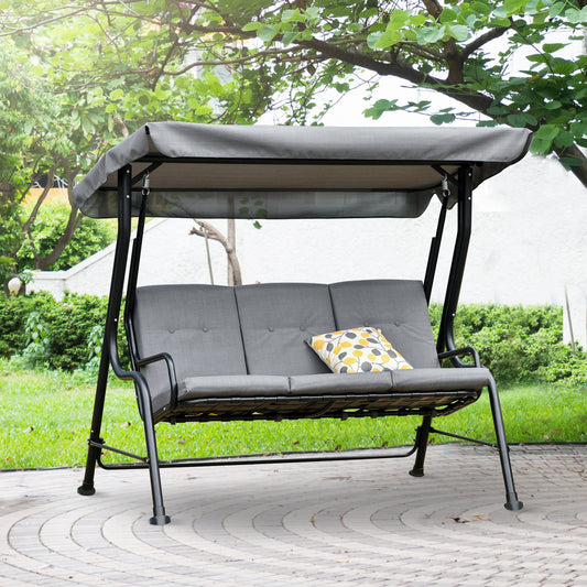 Outsunny Outdoor 3-person Metal Porch Swing Chair Bench, Grey