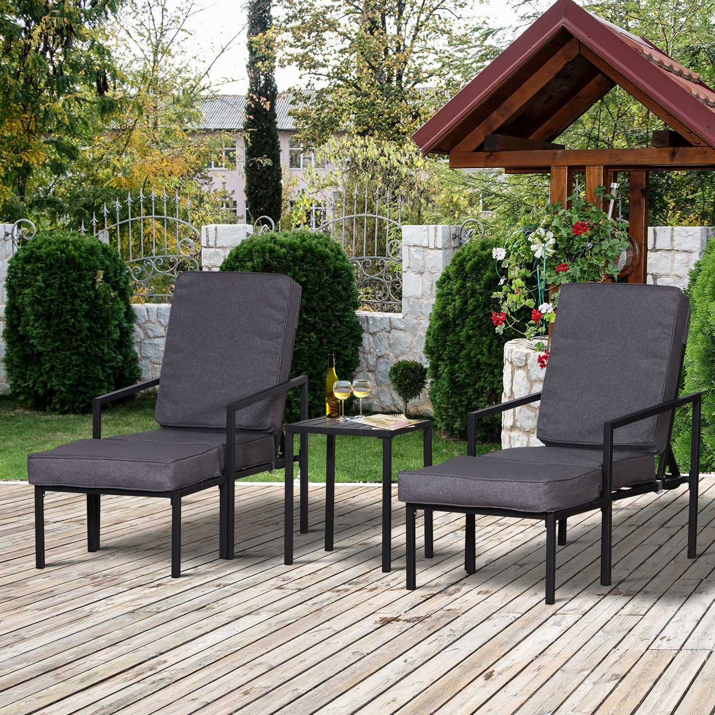 Outsunny 5-Piece Outdoor Garden Metal Patio Lounge Set w/ Cushions Black/Grey