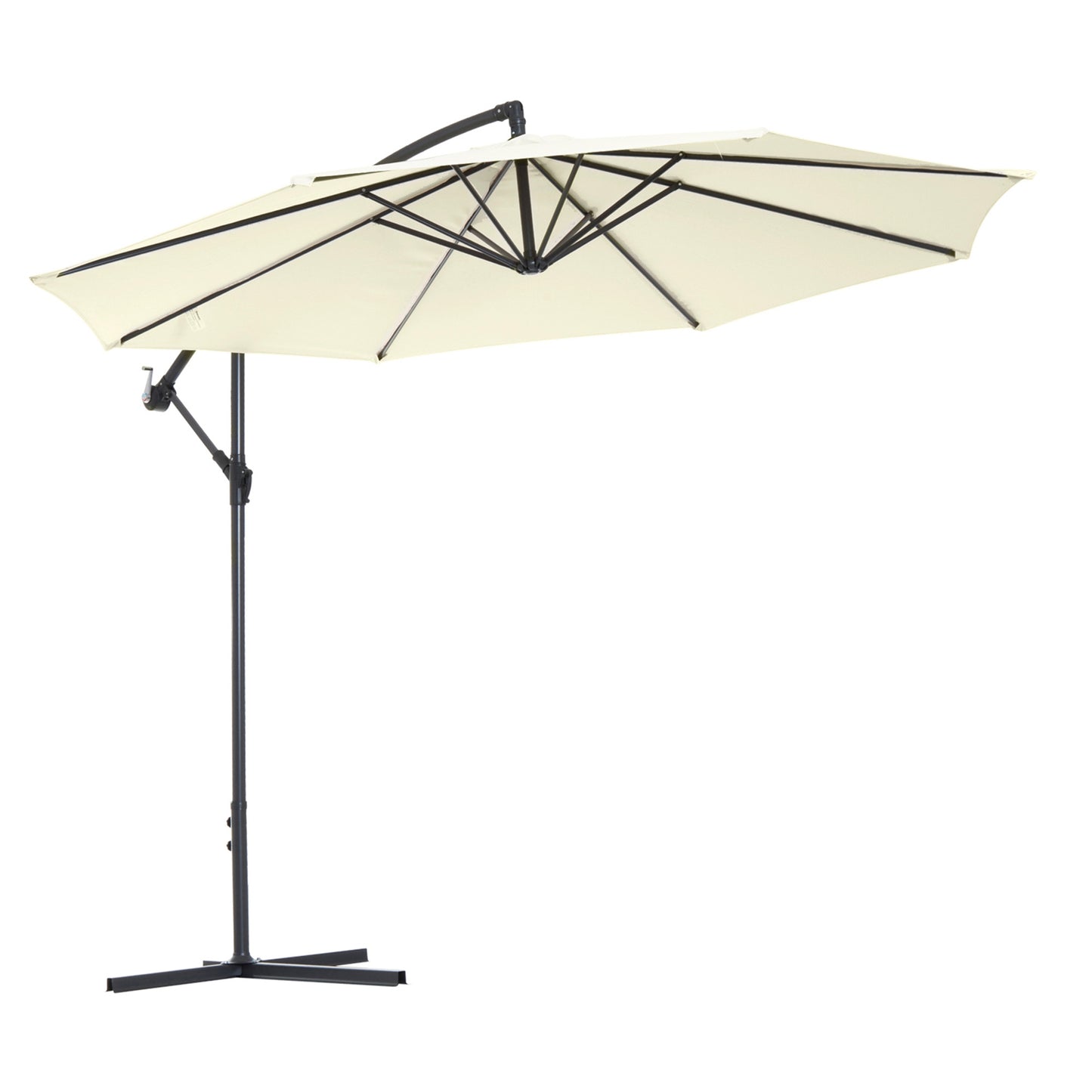 Outsunny 3 m Parasol Garden Sun Umbrella Banana Hanging Rattan Set Umbrella Cantilever - Cream white