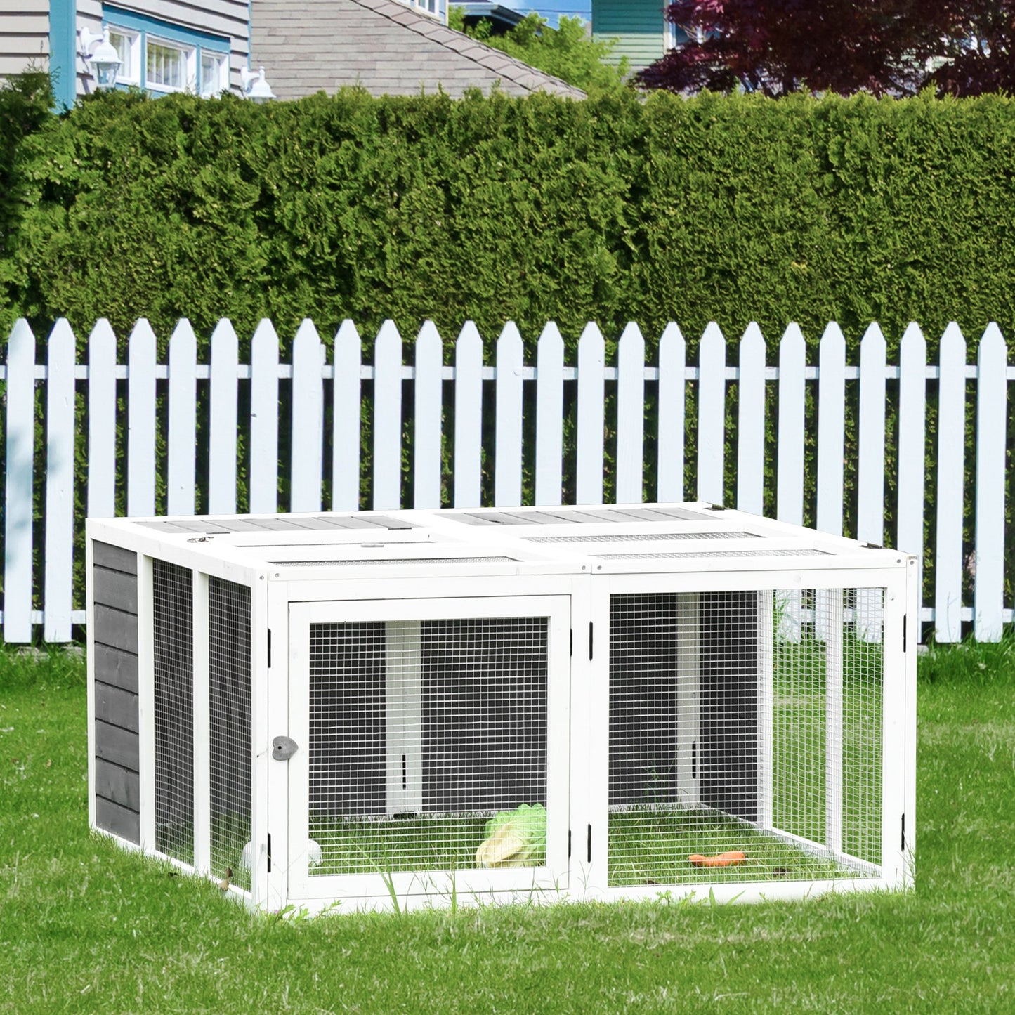 PawHut Rabbit Hutch Small Animal Guinea Pig House with Openable Roof Skylight Door