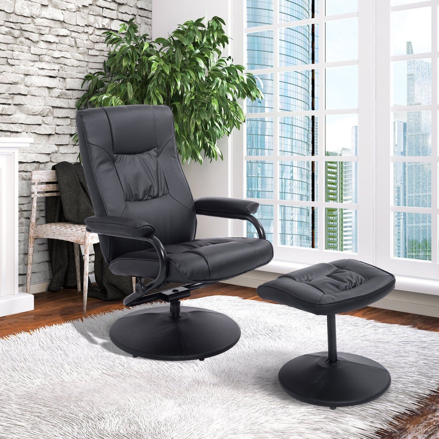 HOMCOM Recliner Chair with Ottoman 360 Degree Swivel Faux Leather