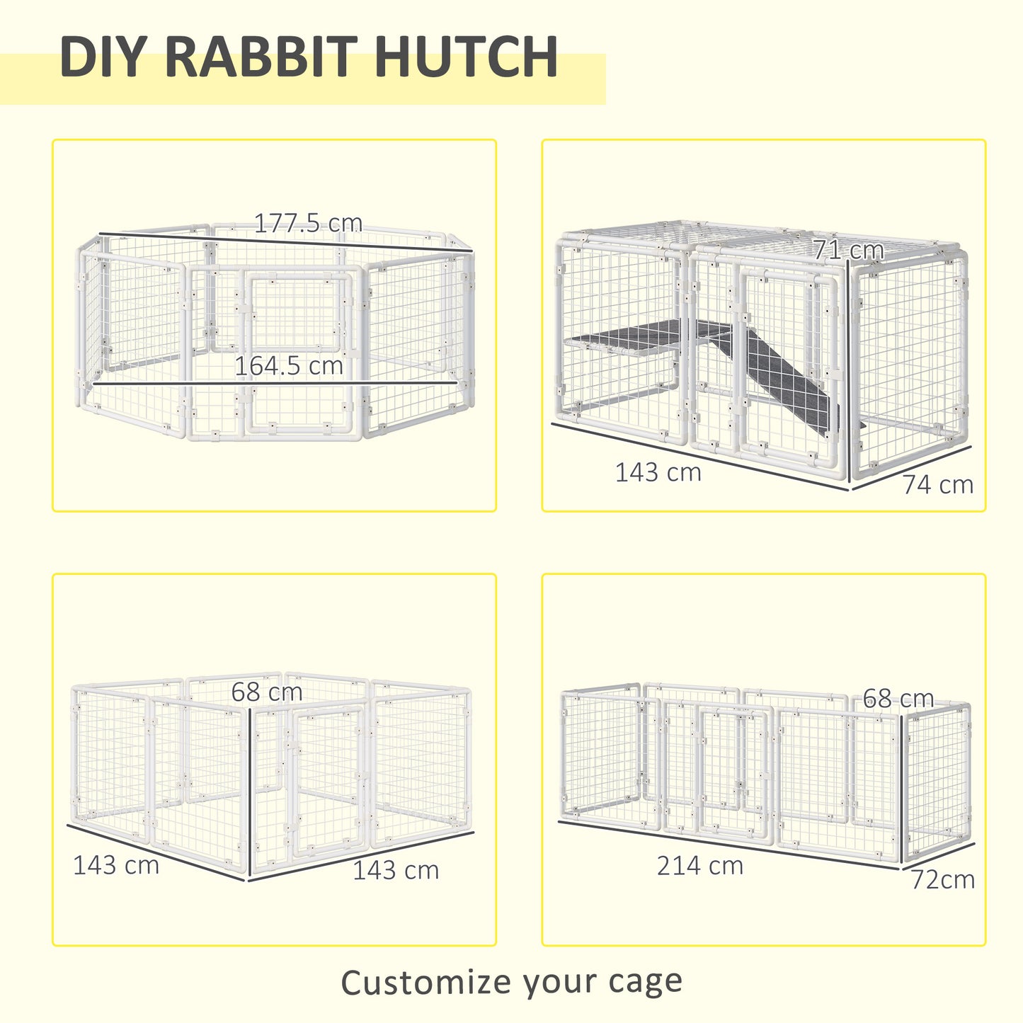PawHut DIY Rabbit Hutch, 9PCs Guinea Pig Hutch, Large Bunny Cage with Door, Ladder, Divider for Small Animals