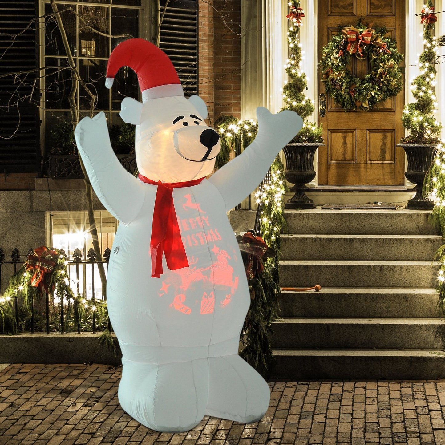 HOMCOM 6ft Inflatable Bear Decoration W/LED Lights, Polyester-Multicolour