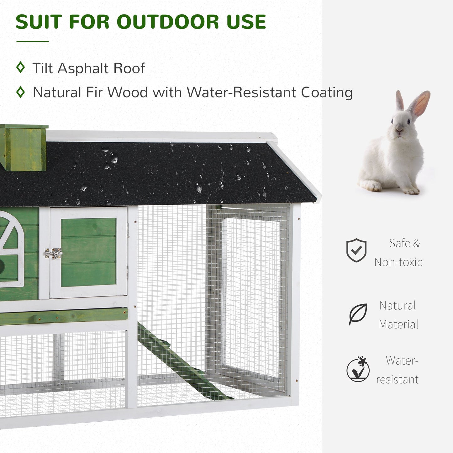PawHut Rabbit Hutch Wood Bunny Cage for Outdoor Indoor w/ Pull Out Tray Run Box Ramp