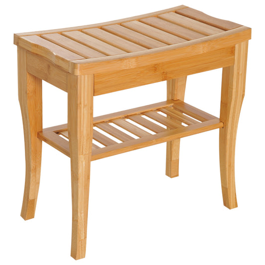 HOMCOM Bamboo Bathroom Shower Bench w/ Lower Shelf