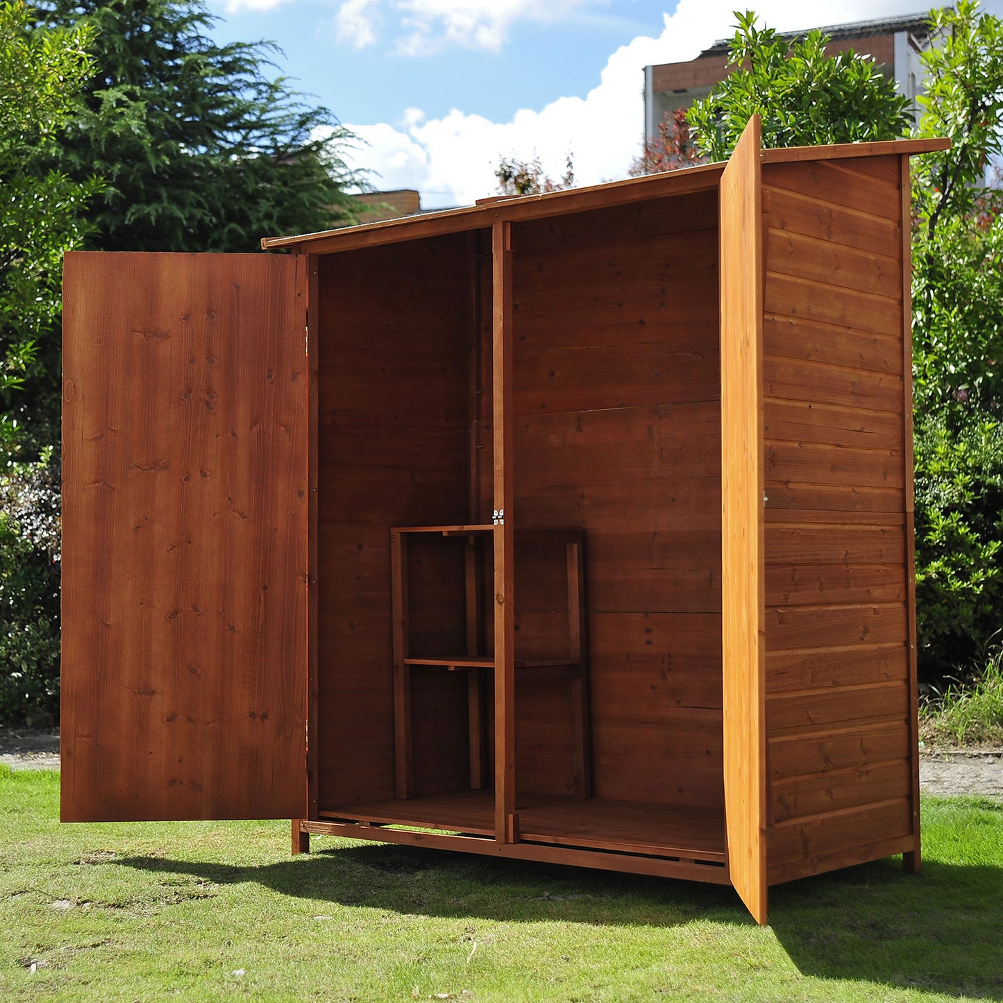 HOMCOM 2.4 x 4.5ft Wooden Double Door Garden Storage Shed