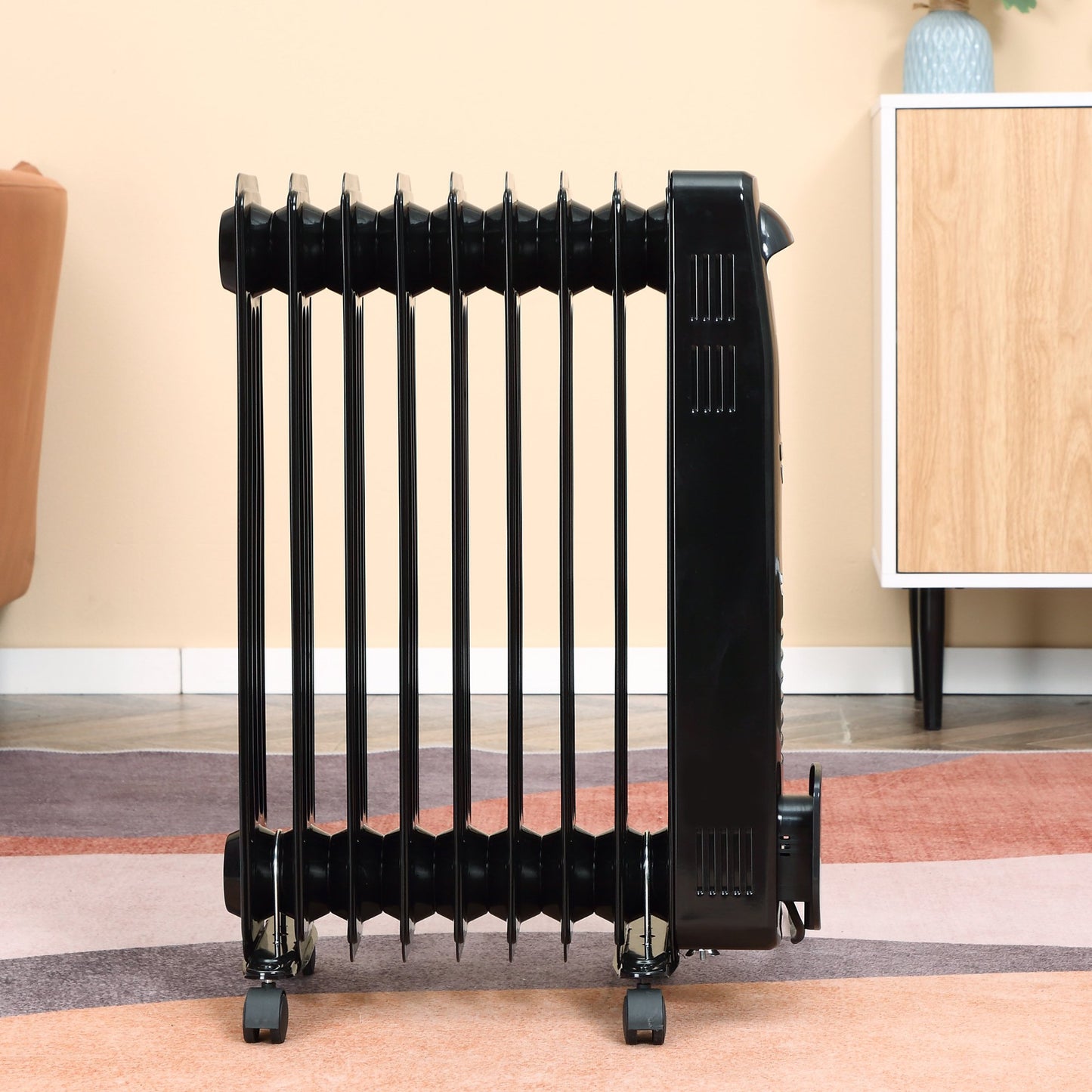 HOMCOM 2180W Oil Filled Radiator, 9 Fin Portable Heater w/ Timer Remote Control Black