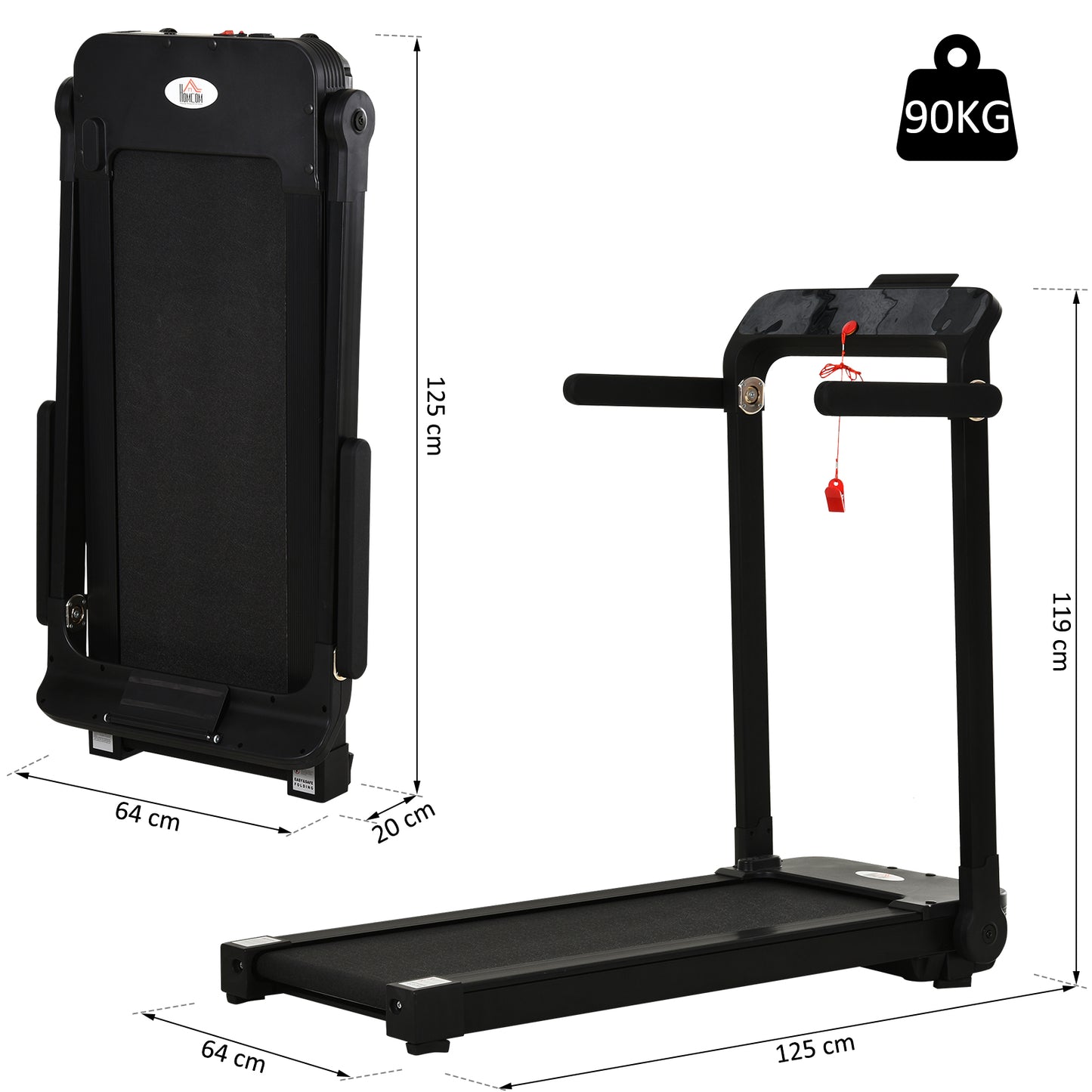 HOMCOM 500W Foldable Steel Motorised Treadmill w/ LCD Monitor Black